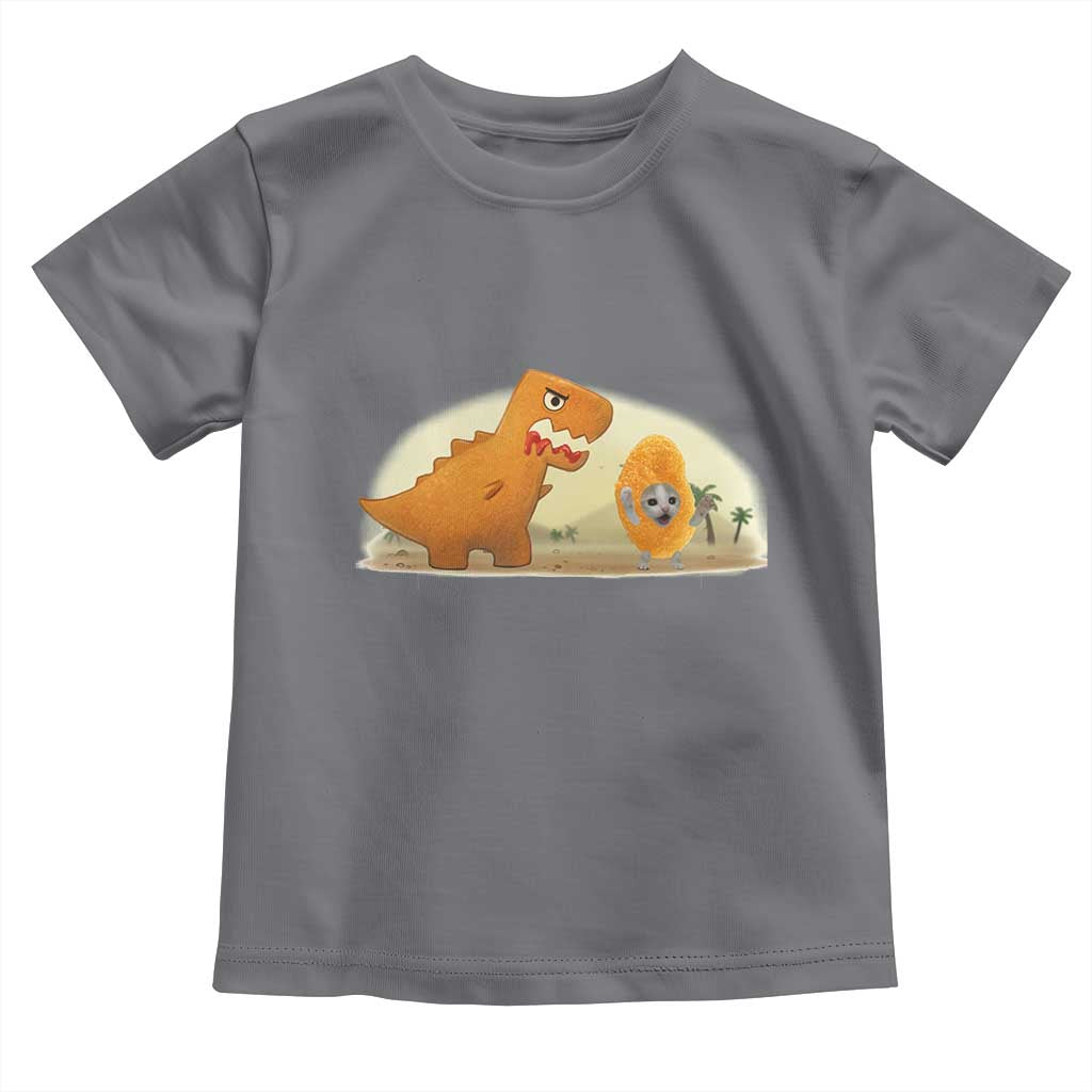 Dino Nuggets Chasing Cat Toddler T Shirt Funny Nugget Lover Gift TS12 Charcoal Print Your Wear