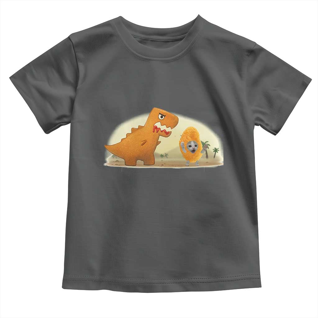 Dino Nuggets Chasing Cat Toddler T Shirt Funny Nugget Lover Gift TS12 Dark Heather Print Your Wear