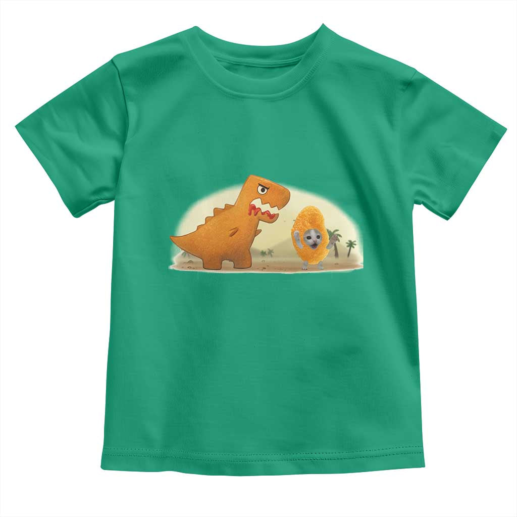 Dino Nuggets Chasing Cat Toddler T Shirt Funny Nugget Lover Gift TS12 Irish Green Print Your Wear