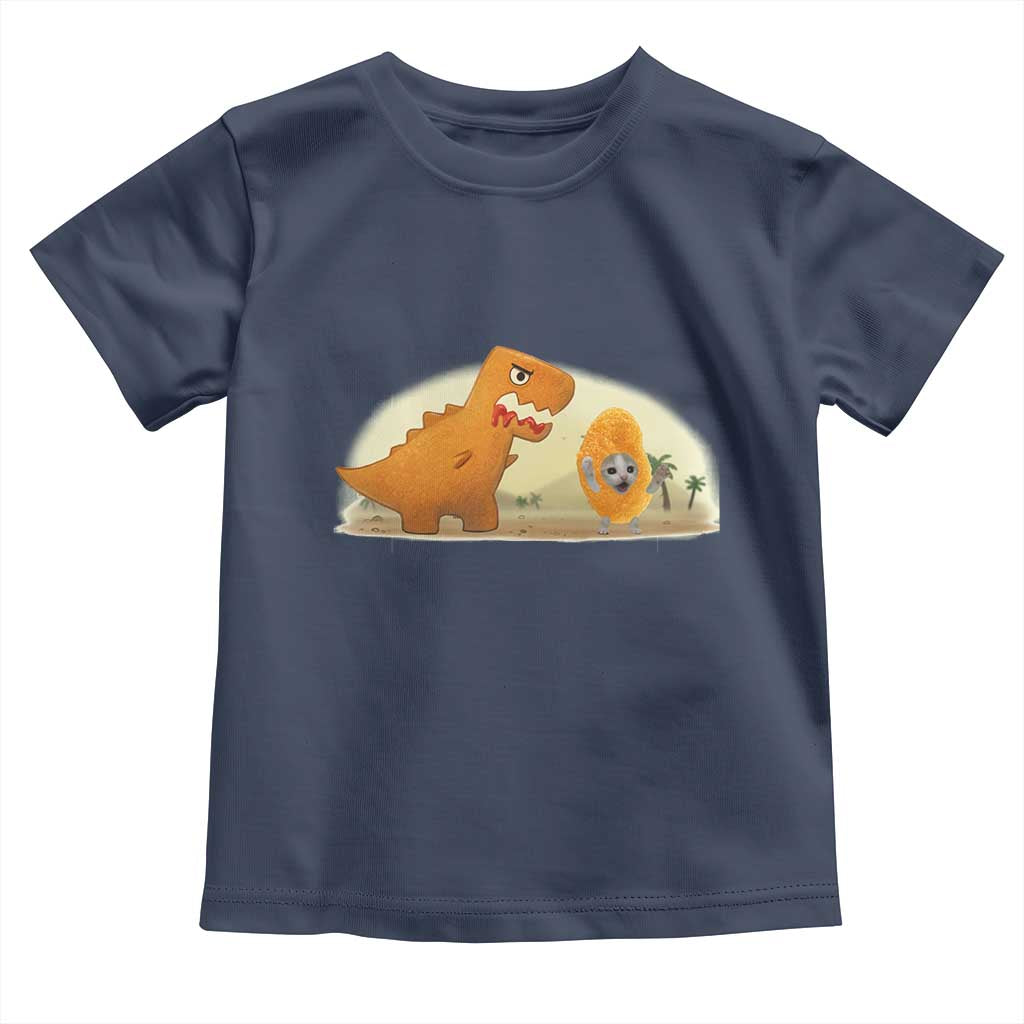Dino Nuggets Chasing Cat Toddler T Shirt Funny Nugget Lover Gift TS12 Navy Print Your Wear