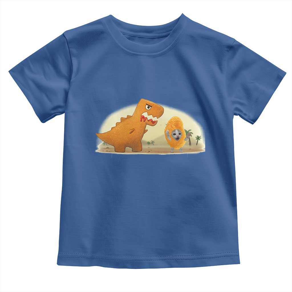 Dino Nuggets Chasing Cat Toddler T Shirt Funny Nugget Lover Gift TS12 Royal Blue Print Your Wear