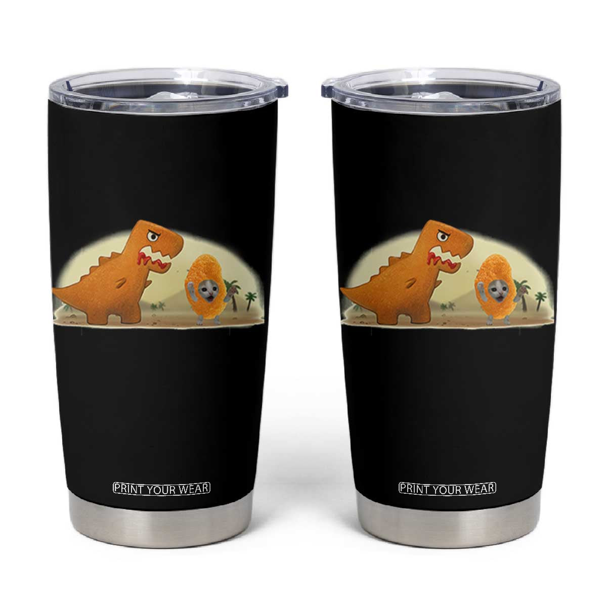 Dino Nuggets Chasing Cat Tumbler Cup Funny Nugget Lover Gift TS12 Black Print Your Wear