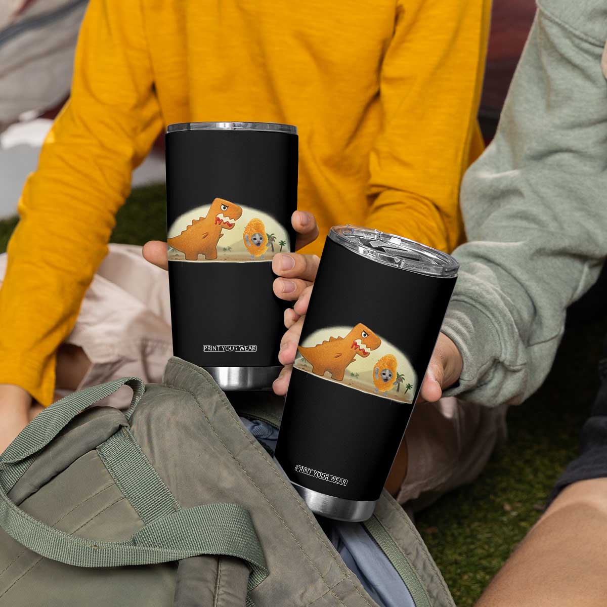 Dino Nuggets Chasing Cat Tumbler Cup Funny Nugget Lover Gift TS12 Print Your Wear