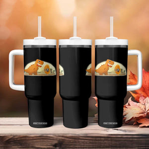 Dino Nuggets Chasing Cat Tumbler With Handle Funny Nugget Lover Gift TS12 Print Your Wear