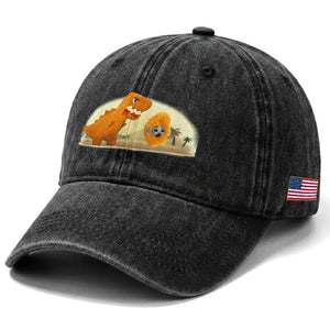 Dino Nuggets Chasing Cat Washed Cotton Baseball Cap Funny Nugget Lover Gift TS12 Print Your Wear