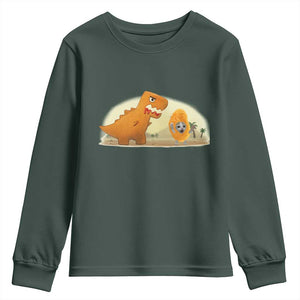 Dino Nuggets Chasing Cat Youth Sweatshirt Funny Nugget Lover Gift TS12 Dark Forest Green Print Your Wear