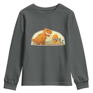 Dino Nuggets Chasing Cat Youth Sweatshirt Funny Nugget Lover Gift TS12 Dark Heather Print Your Wear