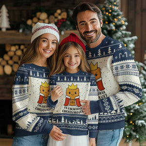 I'm A Beautiful Chicken Nugget Ugly Christmas Sweater Food Humor Gift TS12 Beige Navy Print Your Wear