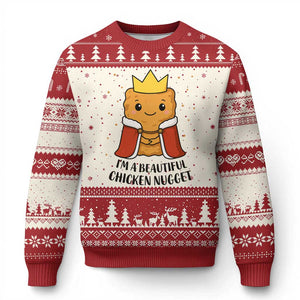 I'm A Beautiful Chicken Nugget Ugly Christmas Sweater Food Humor Gift TS12 Beige Red Print Your Wear