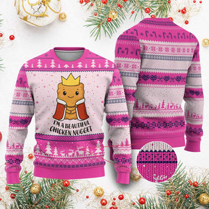 I'm A Beautiful Chicken Nugget Ugly Christmas Sweater Food Humor Gift TS12 Hot Pink Print Your Wear
