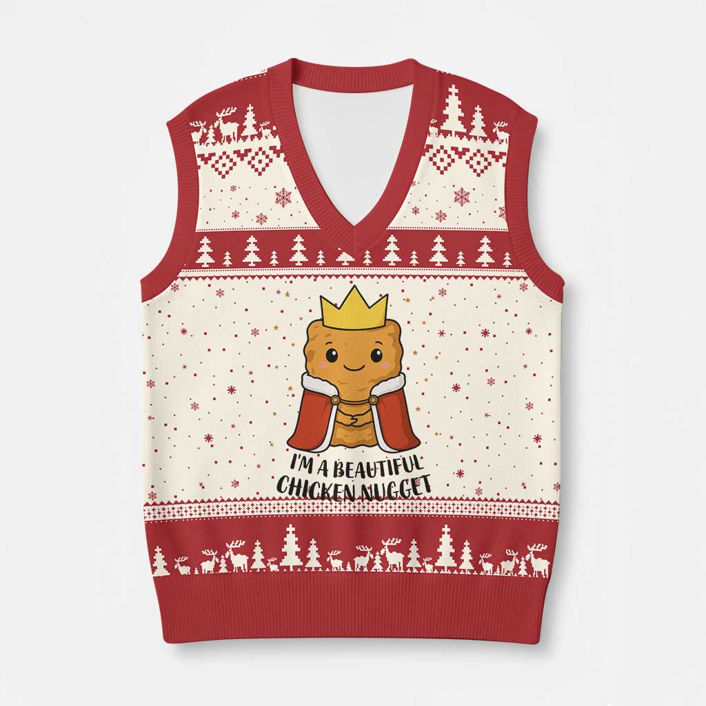 I'm A Beautiful Chicken Nugget V-Neck Knit Sweater Vest Food Humor Gift TS12 Beige Red Print Your Wear