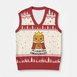 I'm A Beautiful Chicken Nugget V-Neck Knit Sweater Vest Food Humor Gift TS12 Beige Red Print Your Wear