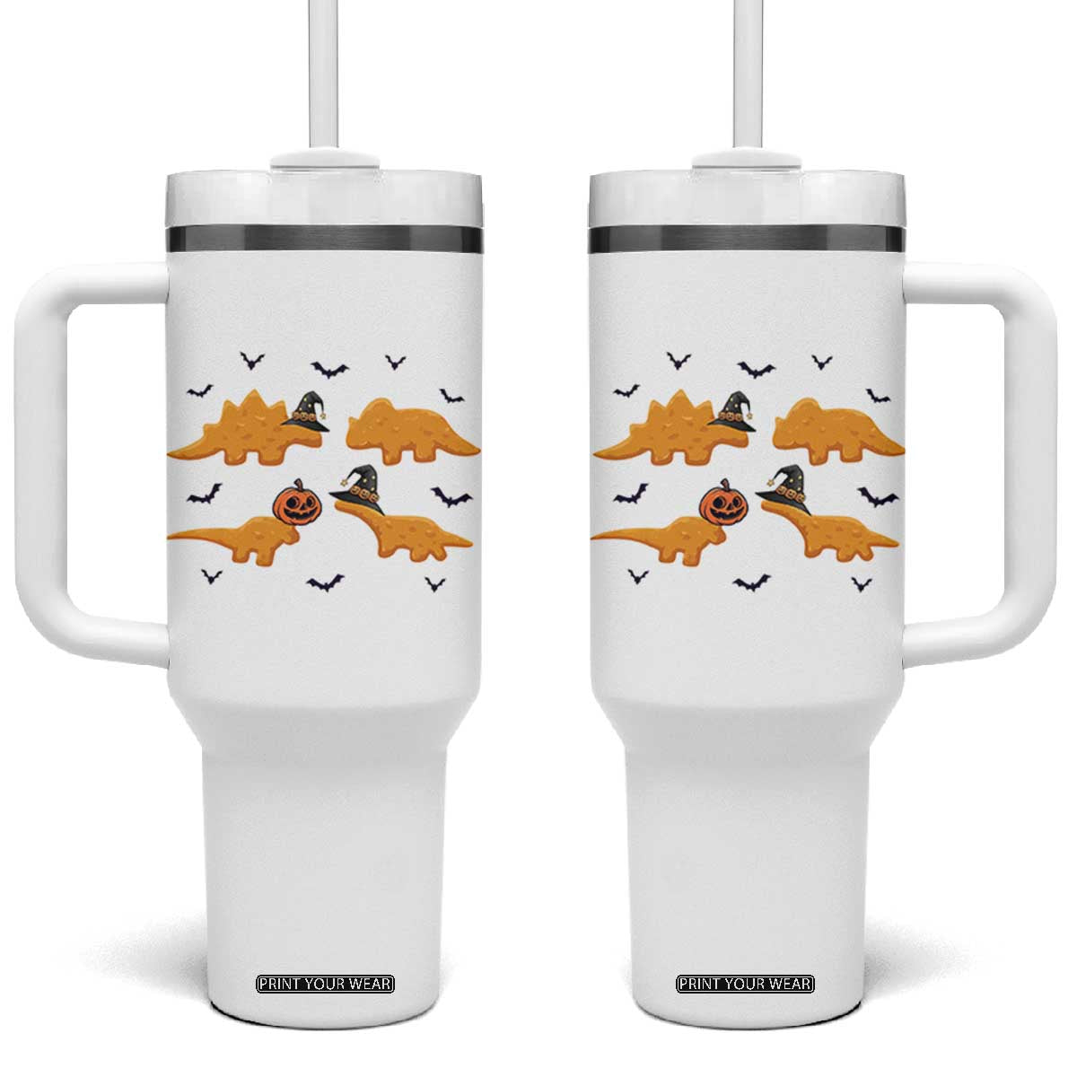 Halloween Dinosaur Nugget Tumbler With Handle Funny Spooky Food Gift TS12 One Size: 40 oz White Print Your Wear