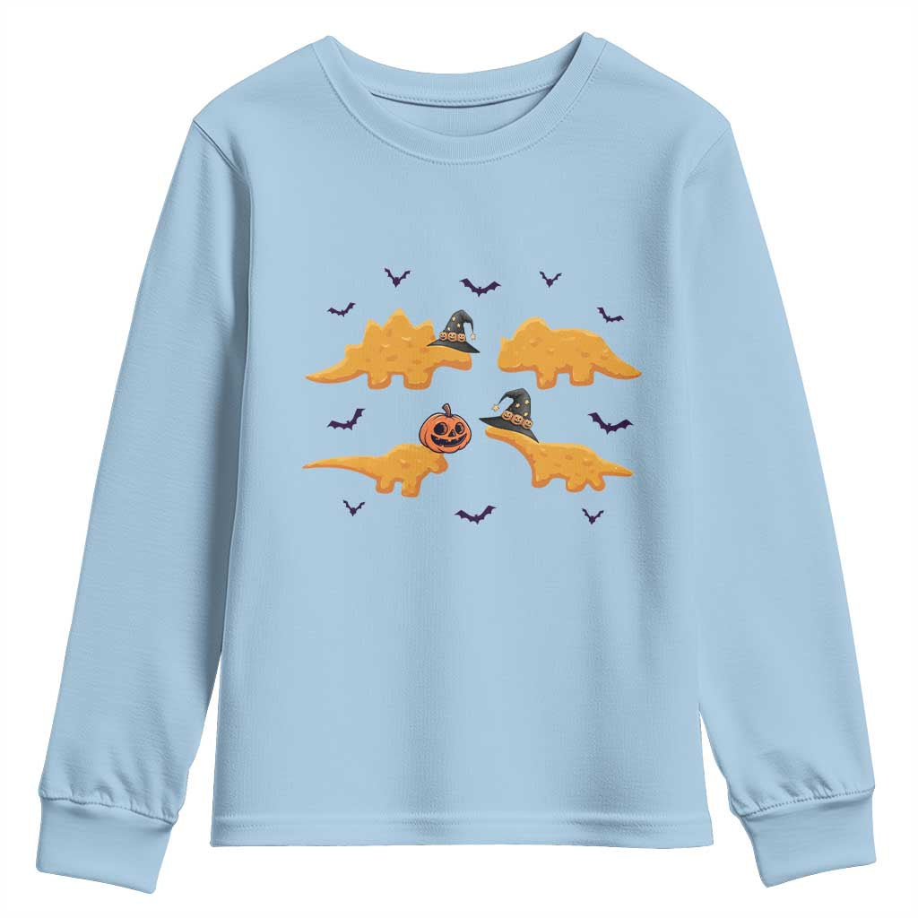 Halloween Dinosaur Nugget Youth Sweatshirt Funny Spooky Food Gift TS12 Light Blue Print Your Wear