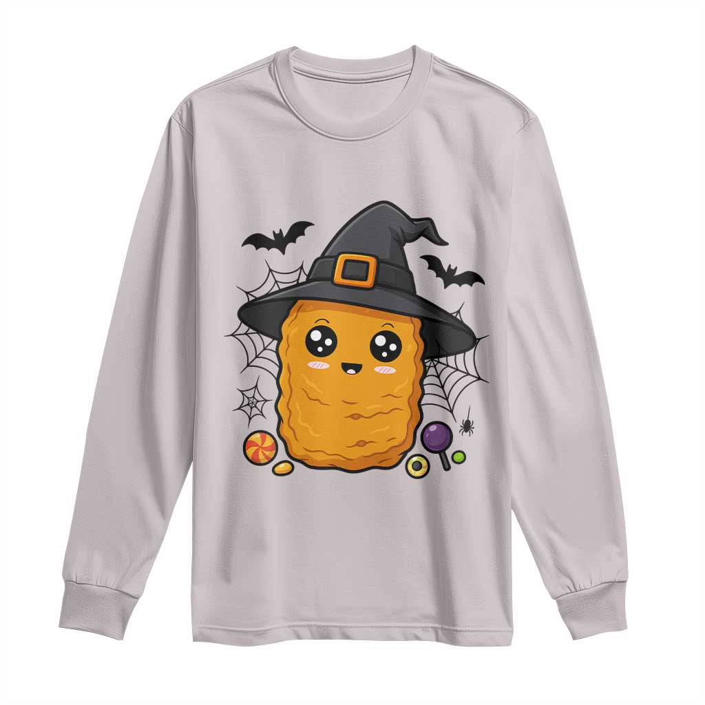 Halloween Nugget With Witch Hat Long Sleeve Shirt Funny Food Gift TS12 Ice Gray Print Your Wear