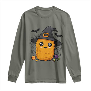 Halloween Nugget With Witch Hat Long Sleeve Shirt Funny Food Gift TS12 Military Green Print Your Wear