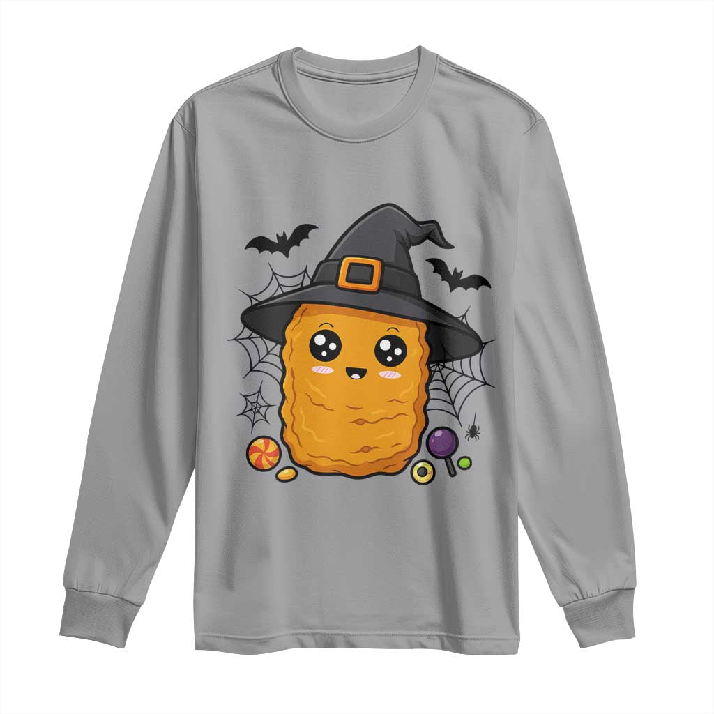 Halloween Nugget With Witch Hat Long Sleeve Shirt Funny Food Gift TS12 Sport Gray Print Your Wear