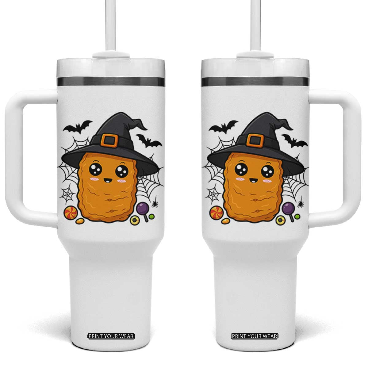 Halloween Nugget With Witch Hat Tumbler With Handle Funny Food Gift TS12 One Size: 40 oz White Print Your Wear