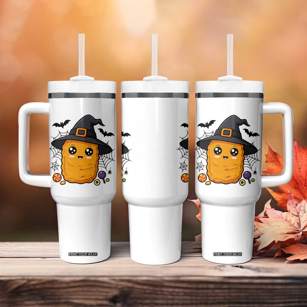Halloween Nugget With Witch Hat Tumbler With Handle Funny Food Gift TS12 Print Your Wear