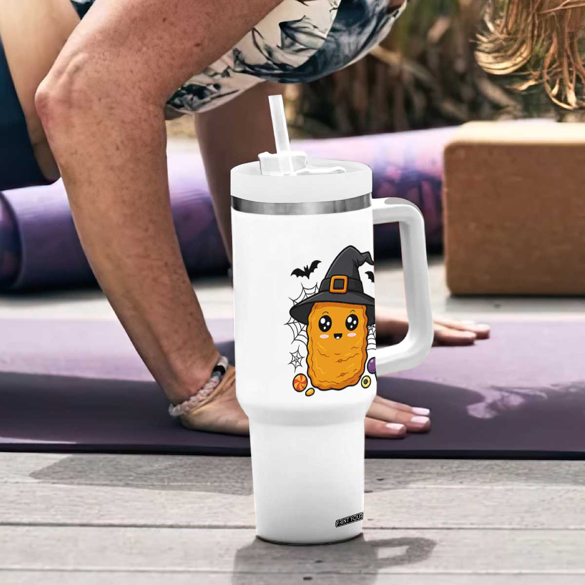 Halloween Nugget With Witch Hat Tumbler With Handle Funny Food Gift TS12 Print Your Wear