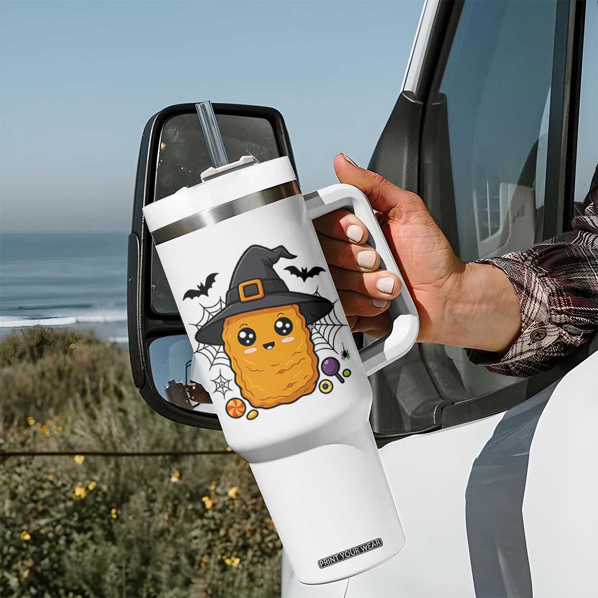 Halloween Nugget With Witch Hat Tumbler With Handle Funny Food Gift TS12 Print Your Wear