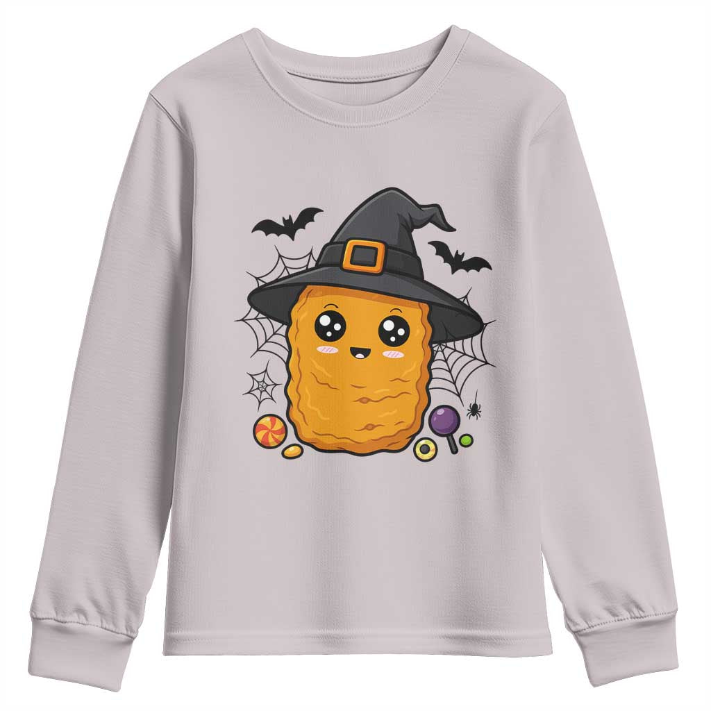 Halloween Nugget With Witch Hat Youth Sweatshirt Funny Food Gift TS12 Ice Gray Print Your Wear