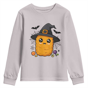 Halloween Nugget With Witch Hat Youth Sweatshirt Funny Food Gift TS12 Ice Gray Print Your Wear
