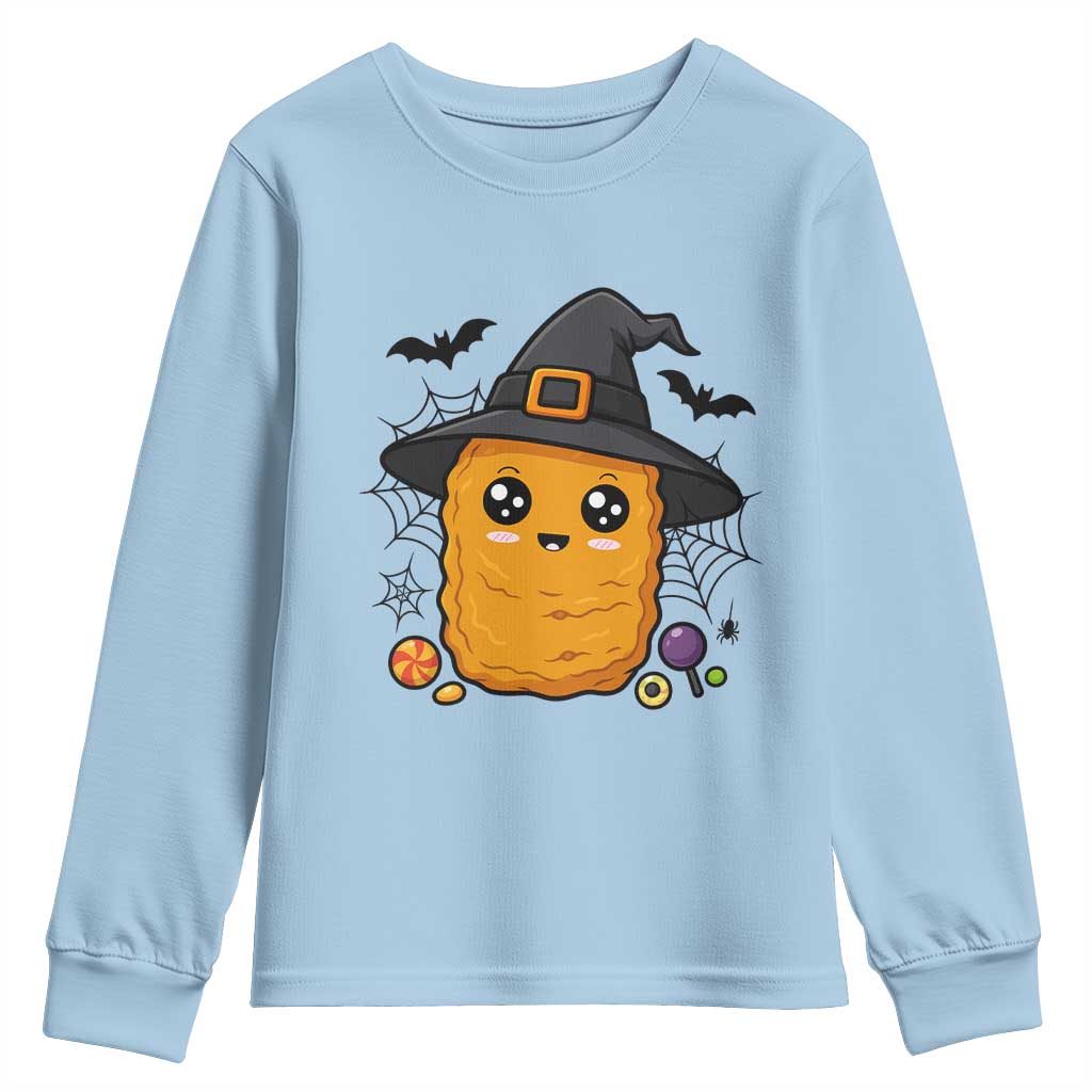 Halloween Nugget With Witch Hat Youth Sweatshirt Funny Food Gift TS12 Light Blue Print Your Wear