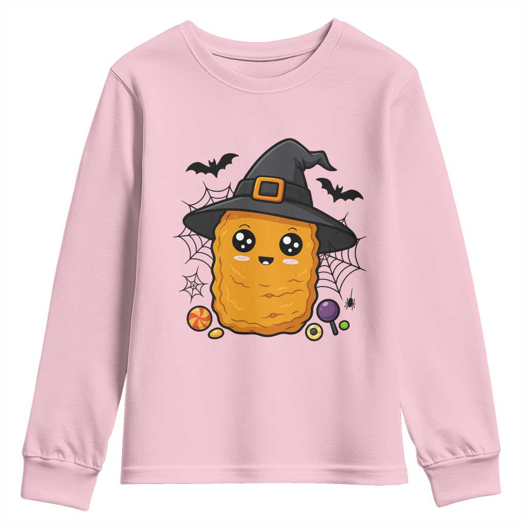 Halloween Nugget With Witch Hat Youth Sweatshirt Funny Food Gift TS12 Light Pink Print Your Wear