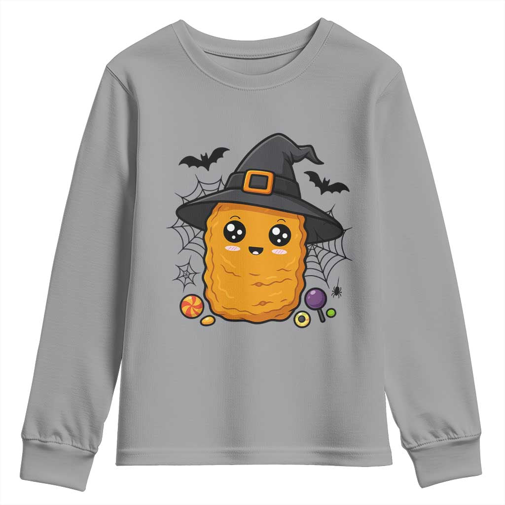 Halloween Nugget With Witch Hat Youth Sweatshirt Funny Food Gift TS12 Sport Gray Print Your Wear