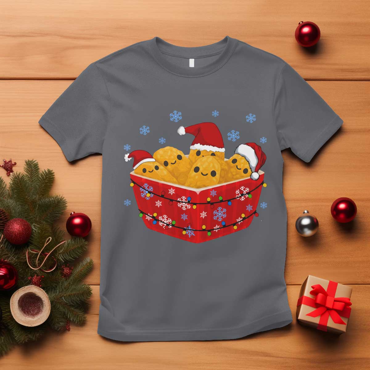 Christmas Chicken Nuggets T Shirt Funny Food Lover Gift TS12 Charcoal Print Your Wear