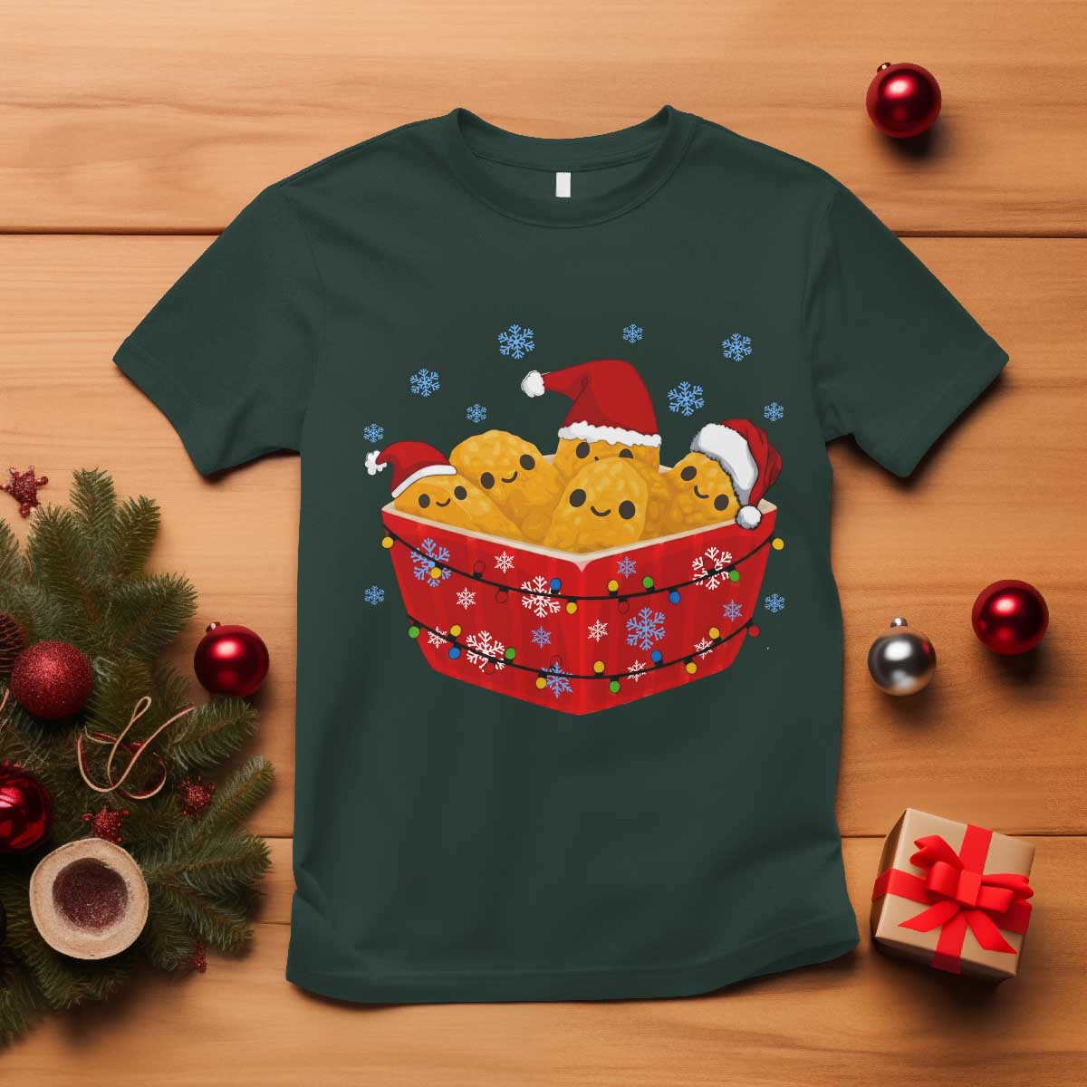 Christmas Chicken Nuggets T Shirt Funny Food Lover Gift TS12 Dark Forest Green Print Your Wear