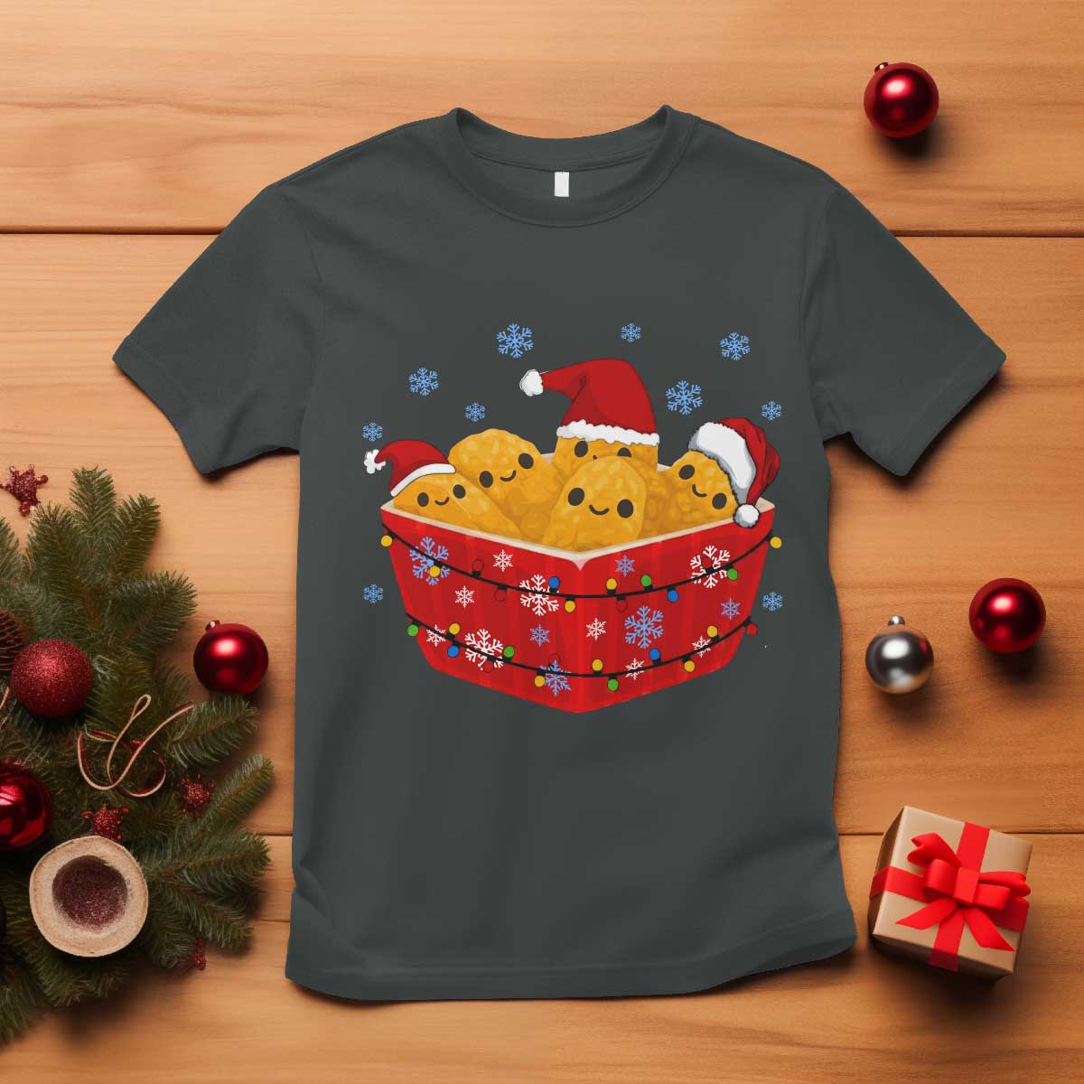 Christmas Chicken Nuggets T Shirt Funny Food Lover Gift TS12 Dark Heather Print Your Wear