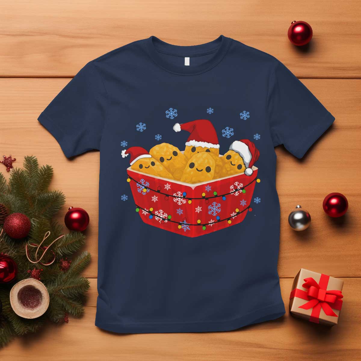 Christmas Chicken Nuggets T Shirt Funny Food Lover Gift TS12 Navy Print Your Wear