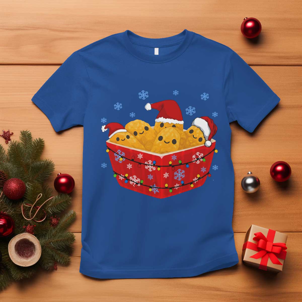 Christmas Chicken Nuggets T Shirt Funny Food Lover Gift TS12 Royal Blue Print Your Wear