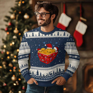 Christmas Chicken Nuggets Ugly Christmas Sweater Funny Food Lover Gift TS12 Navy Beige Print Your Wear