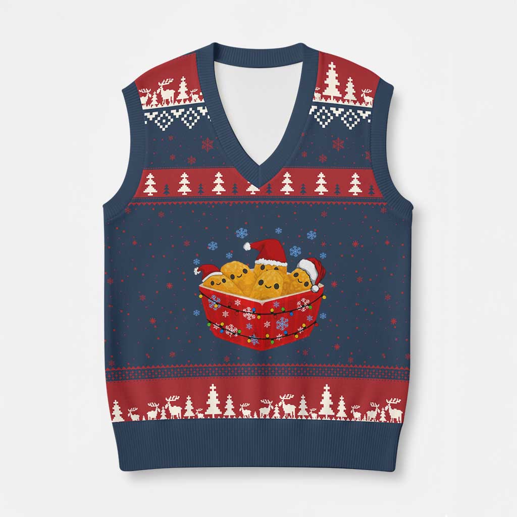 Xmas Chicken Nuggets V-Neck Knit Sweater Vest Funny Food Lover Gift TS12 Navy Red Print Your Wear