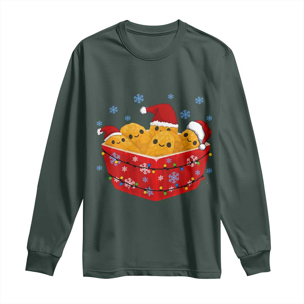 Christmas Chicken Nuggets Long Sleeve Shirt Funny Food Lover Gift TS12 Dark Forest Green Print Your Wear