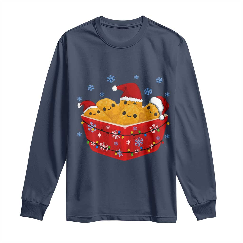 Christmas Chicken Nuggets Long Sleeve Shirt Funny Food Lover Gift TS12 Navy Print Your Wear