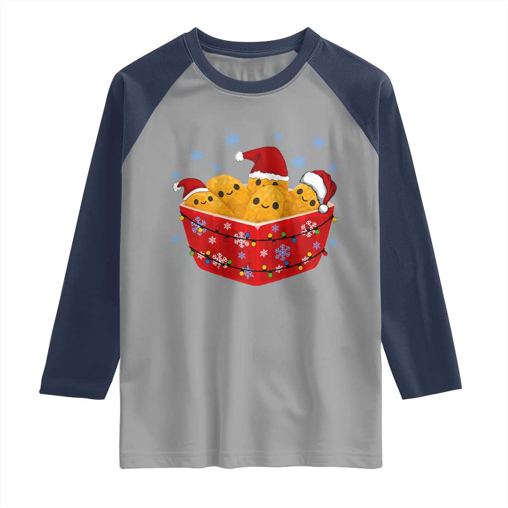 Christmas Chicken Nuggets Raglan Shirt Funny Food Lover Gift TS12 Sport Gray Navy Print Your Wear