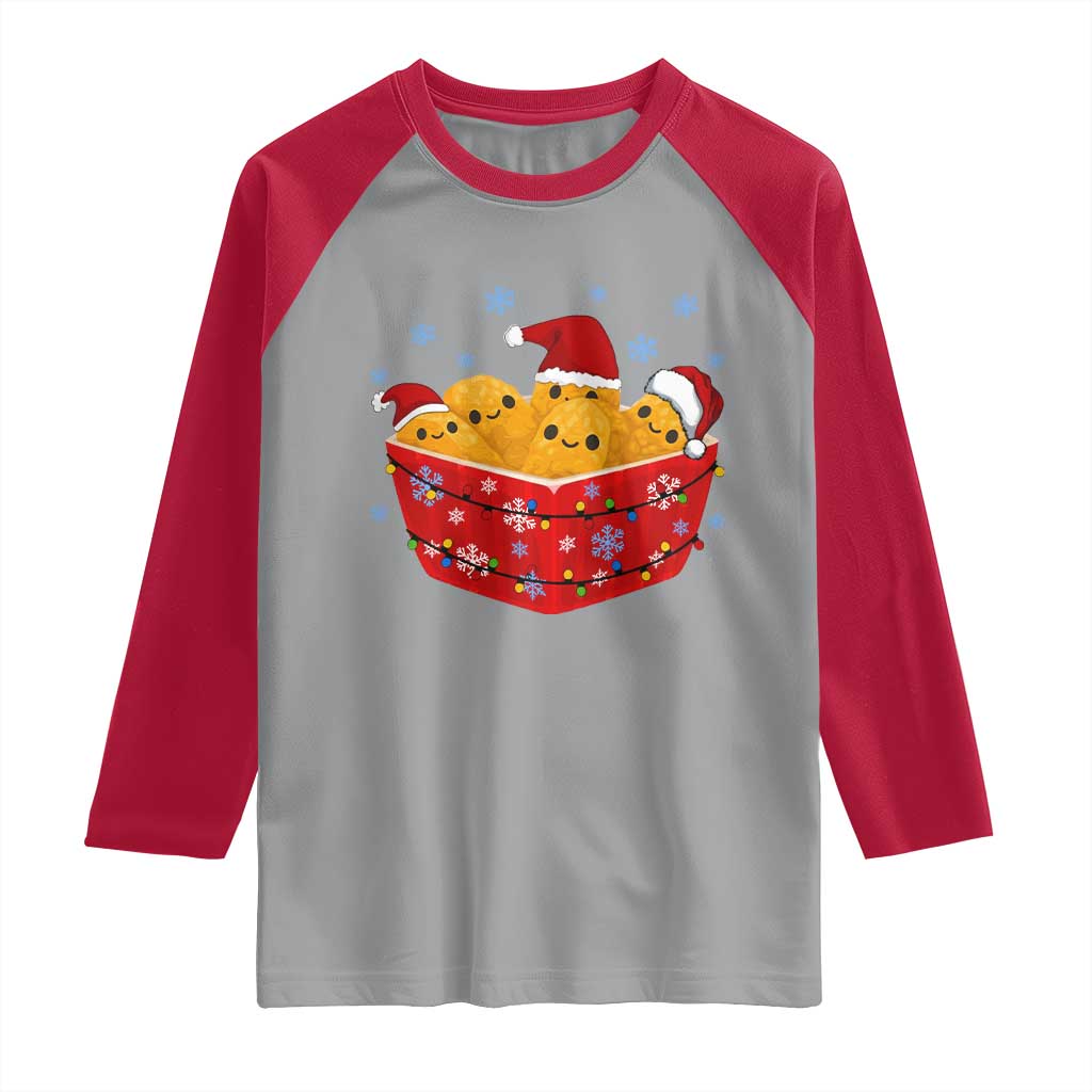 Christmas Chicken Nuggets Raglan Shirt Funny Food Lover Gift TS12 Sport Gray Red Print Your Wear