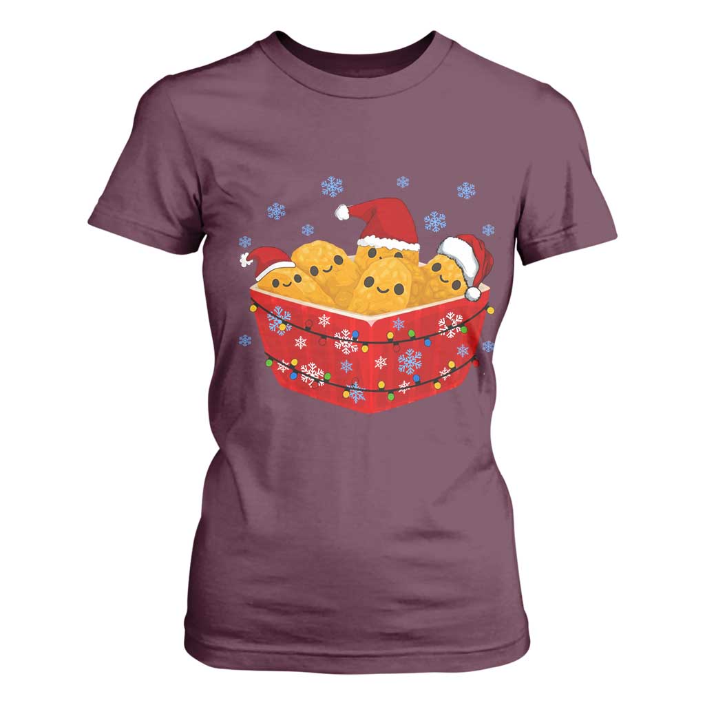 Christmas Chicken Nuggets T Shirt For Women Funny Food Lover Gift TS12 Maroon Print Your Wear