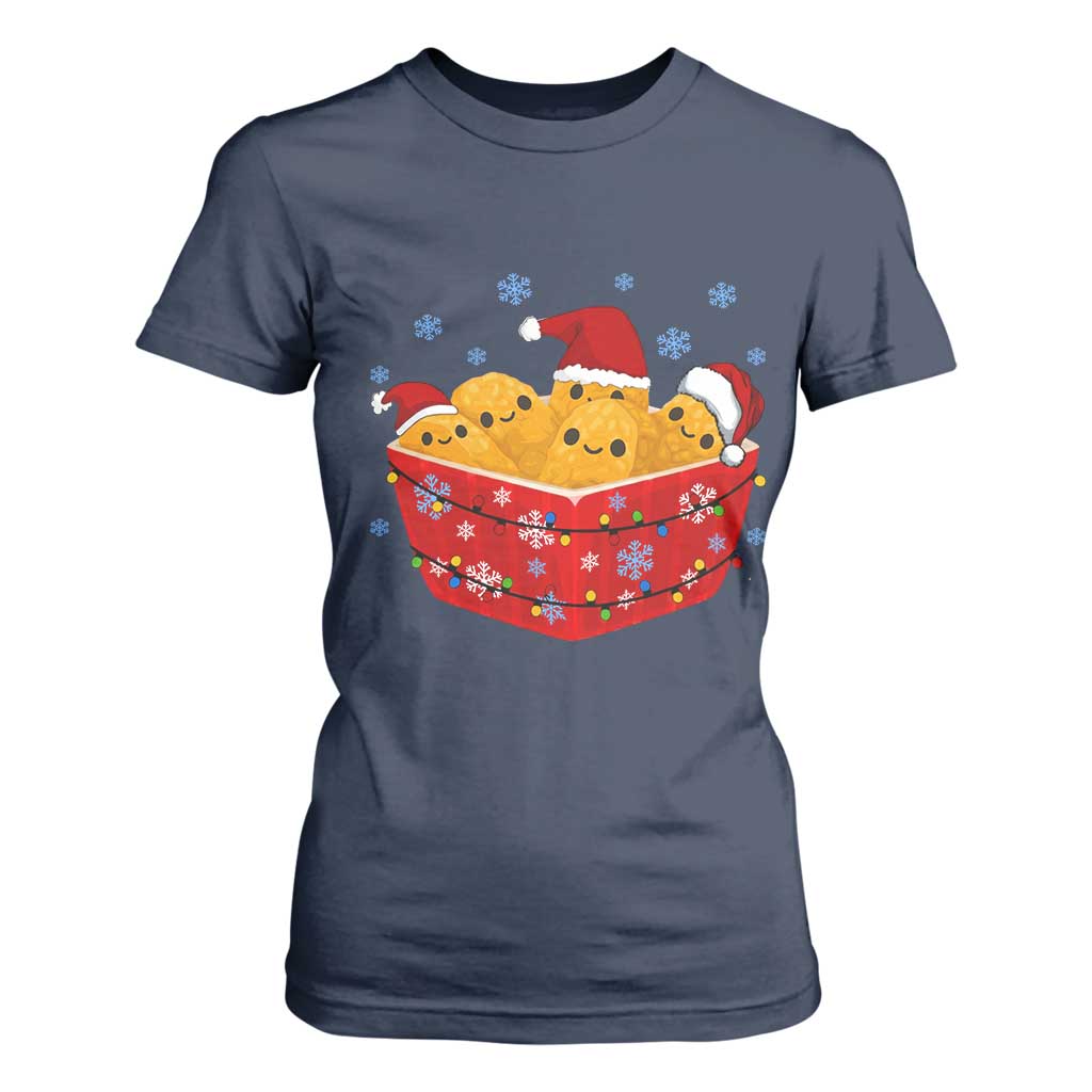 Christmas Chicken Nuggets T Shirt For Women Funny Food Lover Gift TS12 Navy Print Your Wear