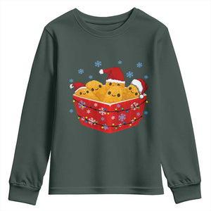 Christmas Chicken Nuggets Youth Sweatshirt Funny Food Lover Gift TS12 Dark Forest Green Print Your Wear