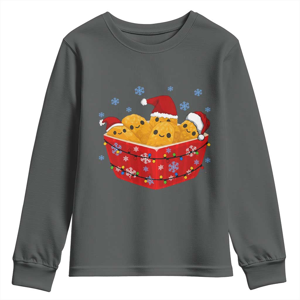 Christmas Chicken Nuggets Youth Sweatshirt Funny Food Lover Gift TS12 Dark Heather Print Your Wear