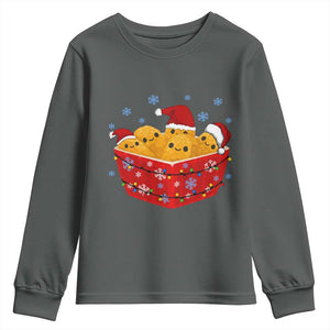 Christmas Chicken Nuggets Youth Sweatshirt Funny Food Lover Gift TS12 Dark Heather Print Your Wear