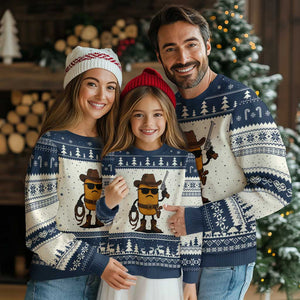Cowboy Chicken Nugget Ugly Christmas Sweater Funny Food Gift TS12 Beige Navy Print Your Wear