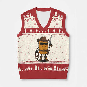 Cowboy Chicken Nugget V-Neck Knit Sweater Vest Funny Food Gift TS12 Beige Red Print Your Wear