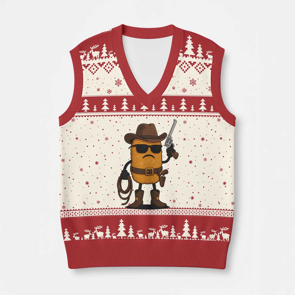Cowboy Chicken Nugget V-Neck Knit Sweater Vest Funny Food Gift TS12 Beige Red Print Your Wear