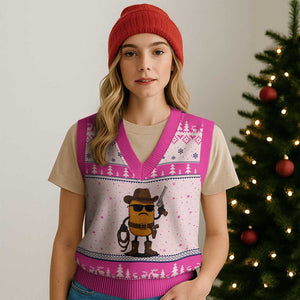 Cowboy Chicken Nugget V-Neck Knit Sweater Vest Funny Food Gift TS12 Hot Pink Print Your Wear